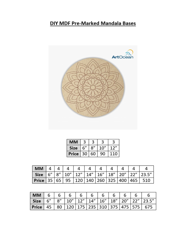 MDF Mandala Bases: Sizes & Prices | PDF