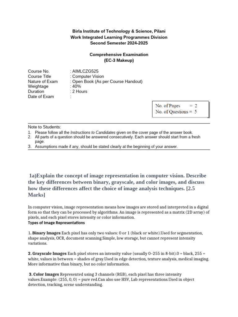 Computer Vision Exam Guide 2024-2025 | PDF | Image Segmentation | Deep ...