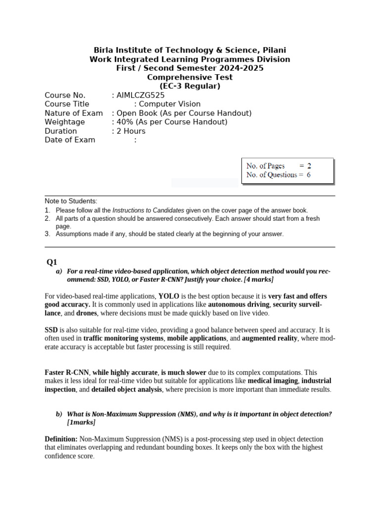Computer Vision Exam Guide 2024-2025 | PDF | Image Segmentation ...