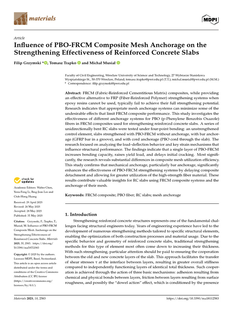PBO-FRCM Mesh Anchorage in RC Slabs | PDF | Composite Material | Fibre ...
