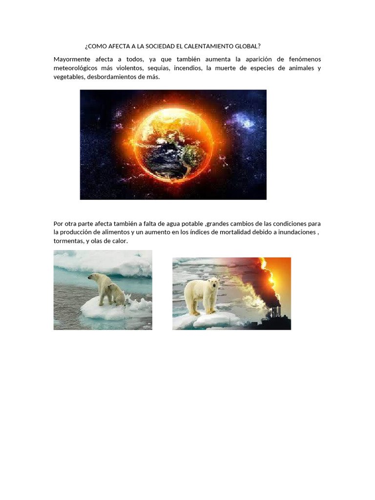 Impacto del Calentamiento Global en la Sociedad | PDF