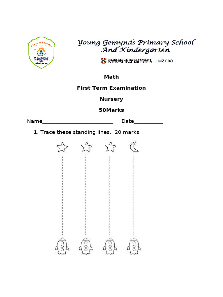 Nursery Math Exam Paper | PDF