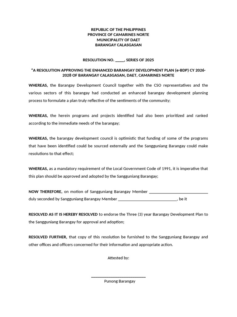 Approval of e-BDP 2026-2028 Resolution | PDF