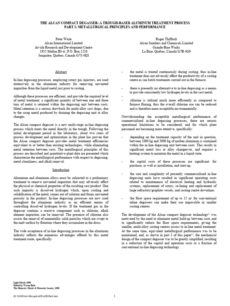 Alcan Compact Degasser for Aluminum | PDF | Gases | Fluid Dynamics