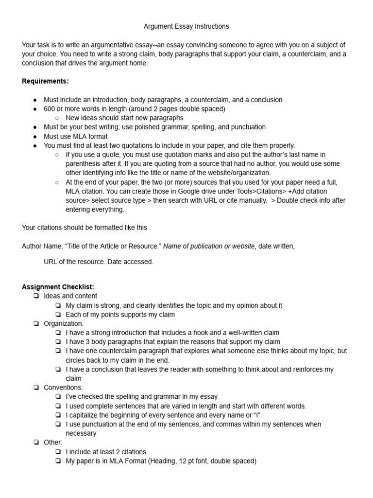 Argumentative Essay Writing Guide | PDF | Citation | Paragraph