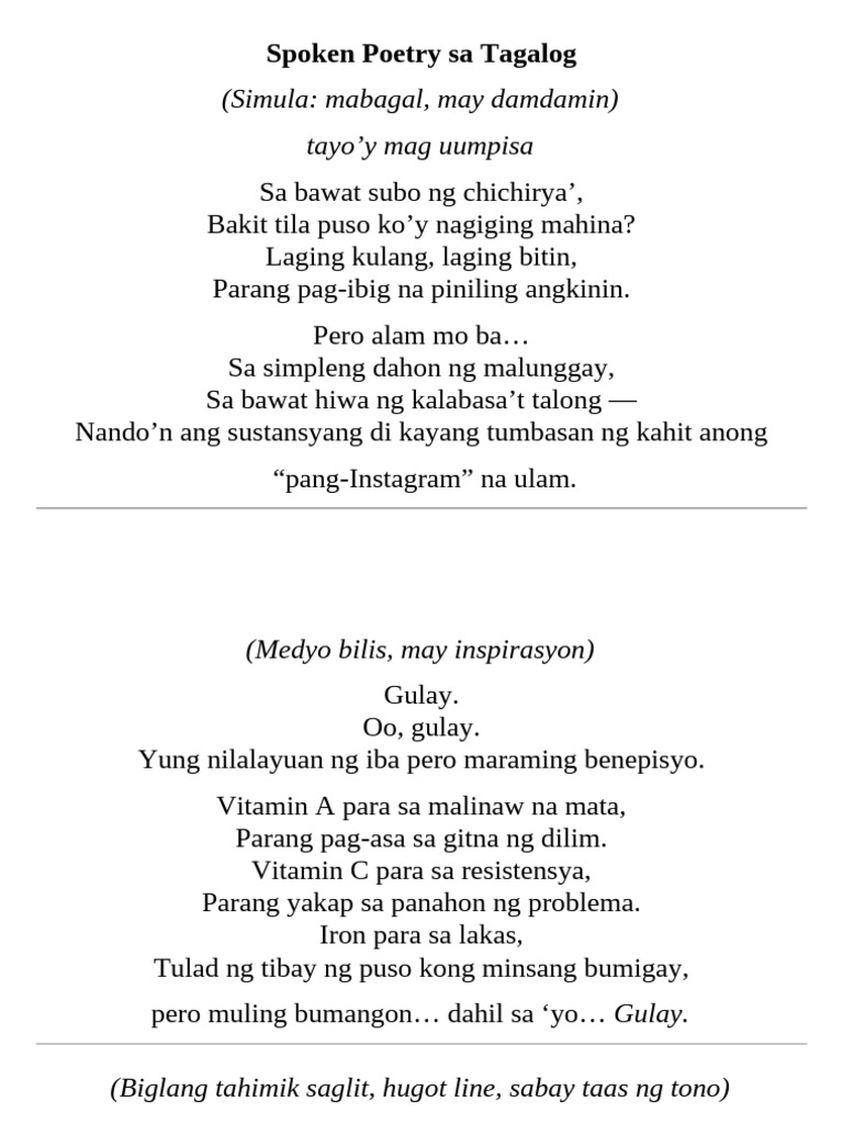 Spoken Poetry Sa Tagalog | PDF