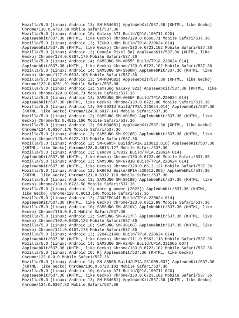 Android User Agent Strings Summary | PDF | Safari (Web Browser ...