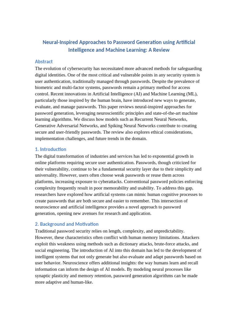 AI-Driven Neural Password Generation Review | PDF | Machine Learning ...