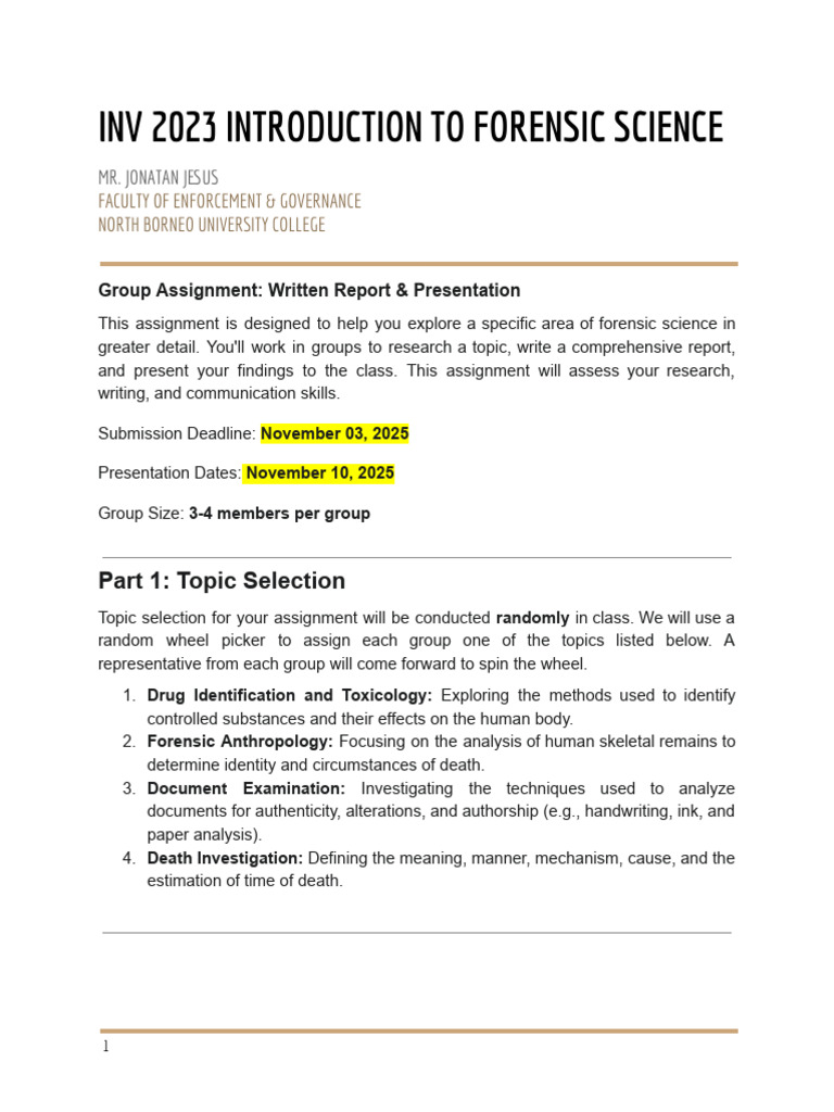Forensic Science Group Assignment Guide | PDF | Forensic Science | Citation