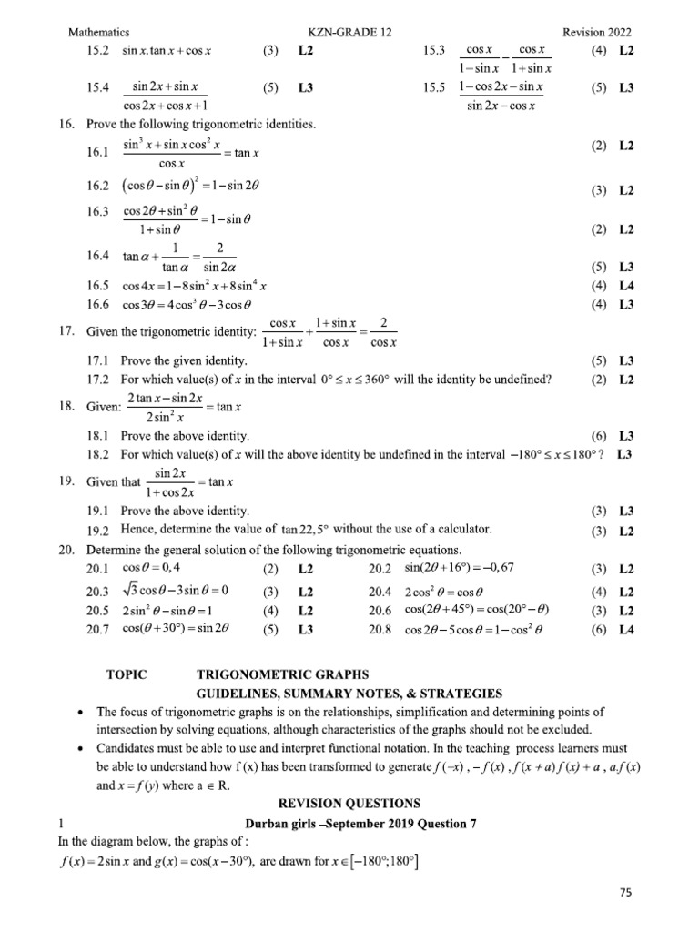 Trig Functions Revision GR 12 | PDF