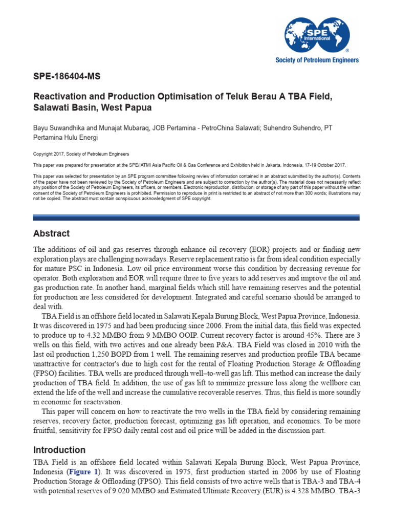 TBA Field Reactivation & Optimization | PDF | Barrel (Unit) | Petroleum ...