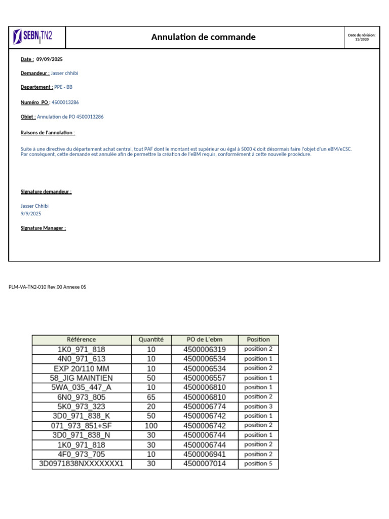 Annulation de commande PO 4500013286 | PDF