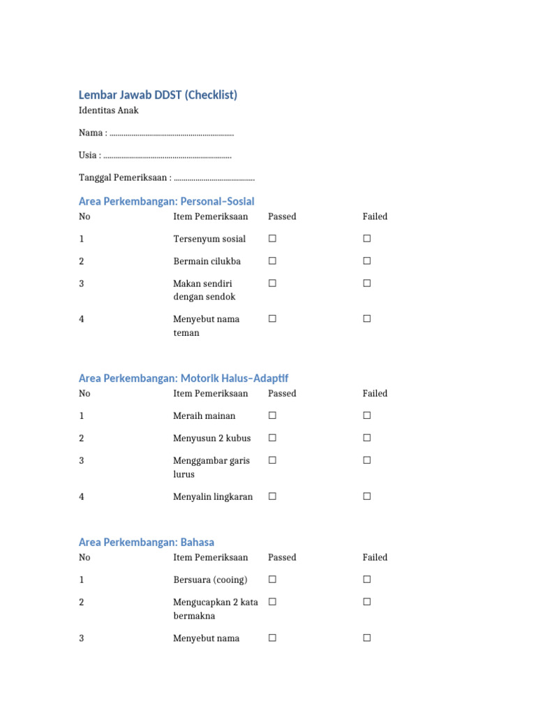 Lembar Jawab DDST Checklist | PDF