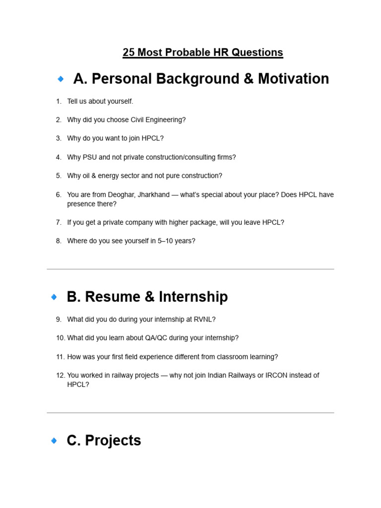 Top 25 HR Interview Questions Guide | PDF
