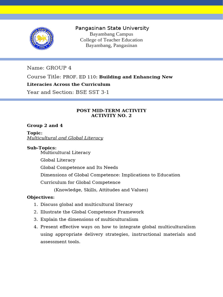 Group 4 - Post-Midterm Activity 2 | PDF | Literacy | Knowledge