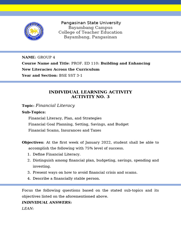 Financial Literacy Strategies for Grade 3 | PDF | Financial Literacy ...