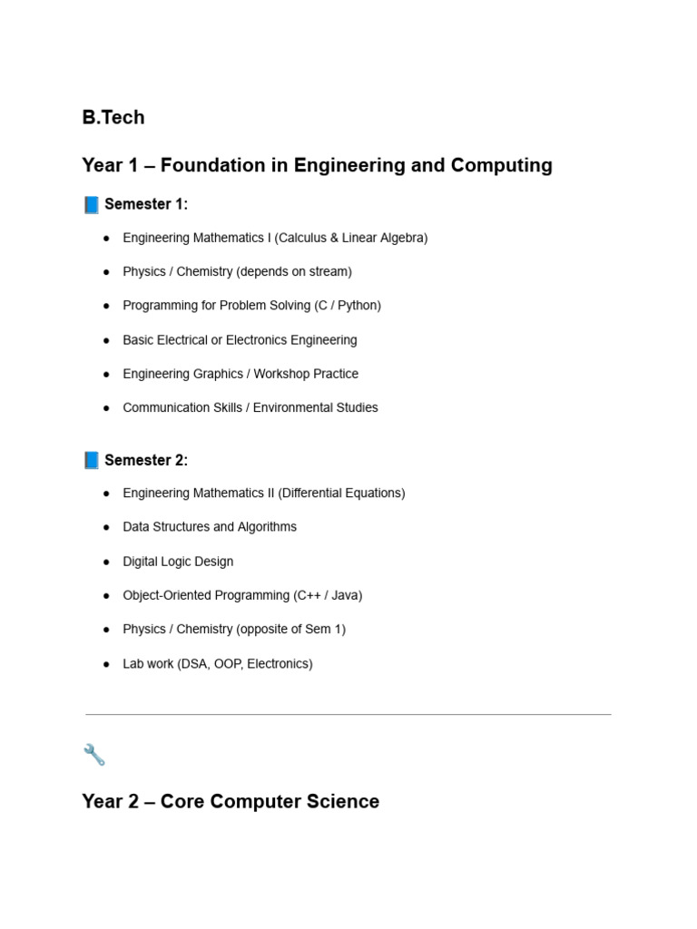 B.Tech Computer Science Curriculum Overview | PDF