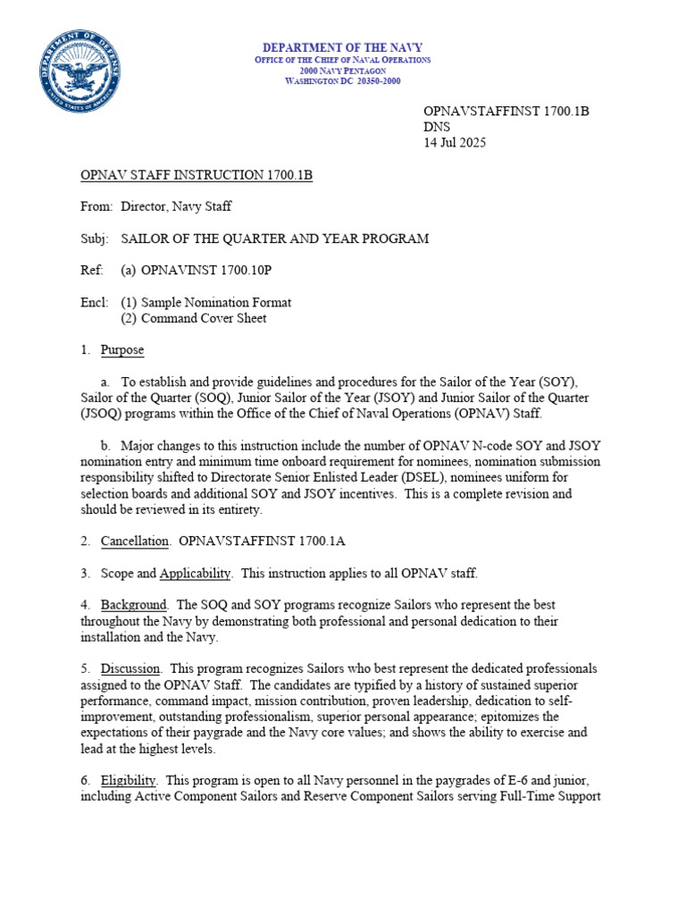 Sailor of the Quarter/Year Program Guide | PDF | United States Navy ...