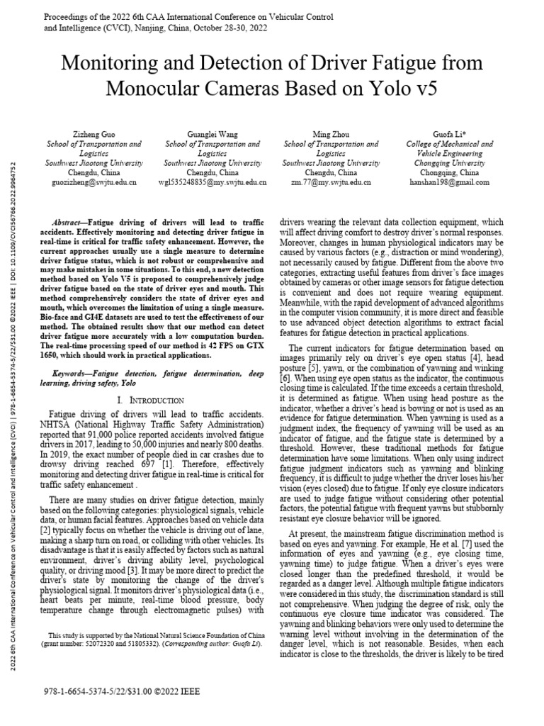 Driver Fatigue Detection Using Yolo V5 | PDF | Deep Learning | Frame Rate