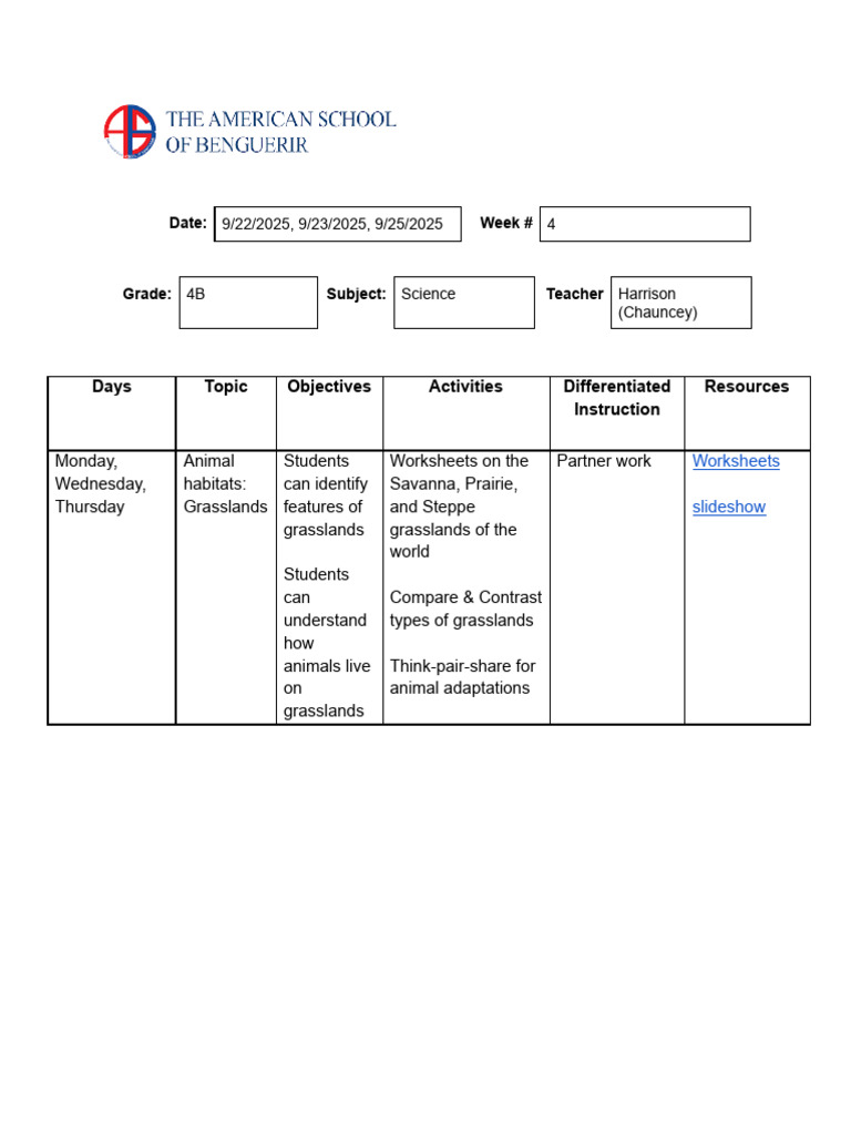 4B Science - ASB Lesson Plan | PDF