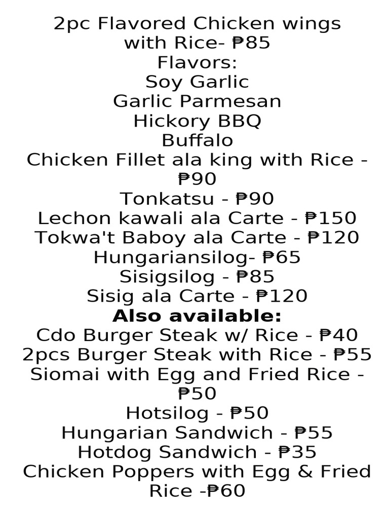 2pc Flavored Chicken Wings | PDF