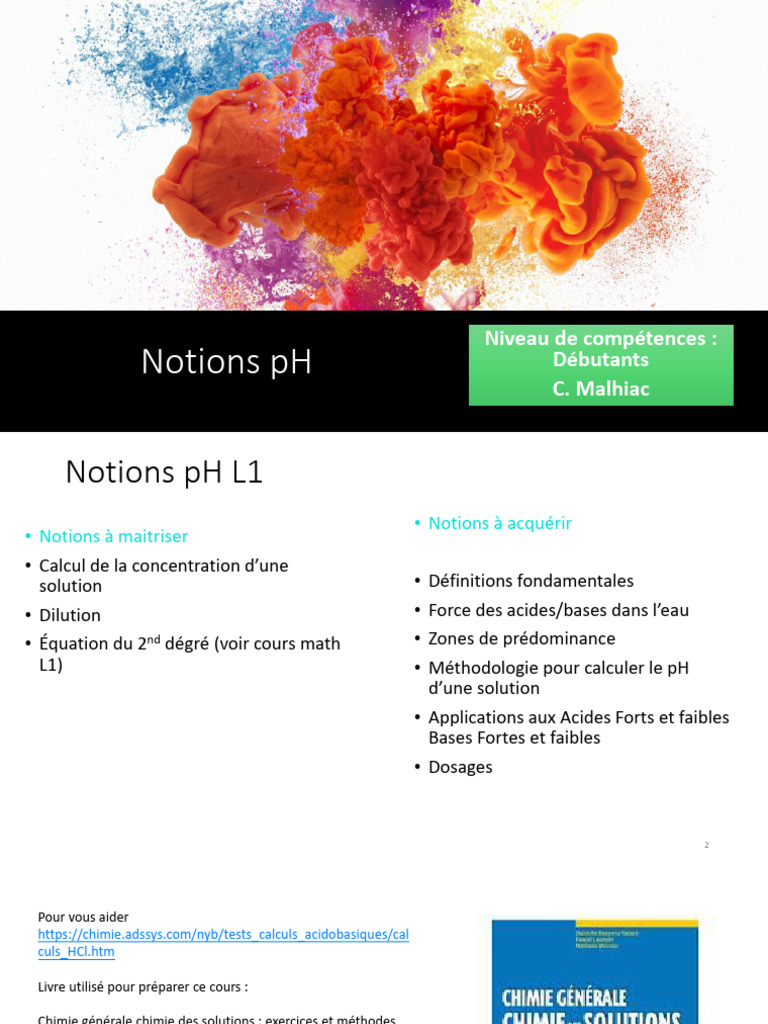 Notions de pH et Calculs de Solutions | PDF | Acide | Dissociation (chimie)