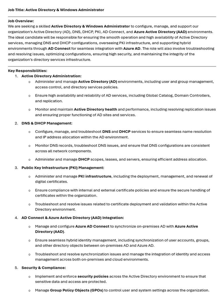 Active Directory & Windows Admin Role | PDF | Active Directory | Domain ...
