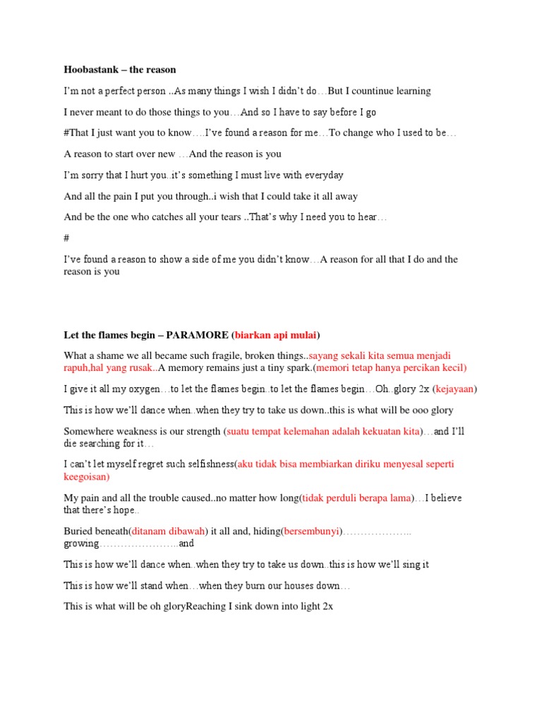 Emotional Rock Lyrics Compilation | PDF | Language Arts & Discipline ...