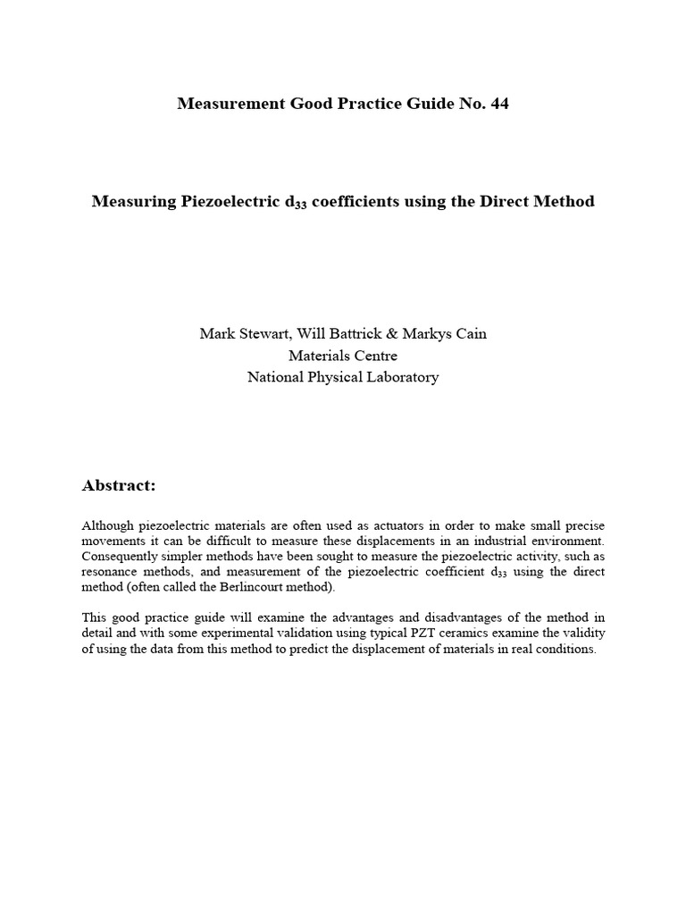 Measuring d33 Coefficients Directly | PDF | Piezoelectricity ...