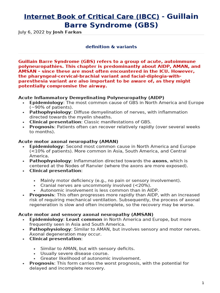 Guillain Barre Syndrome (GBS) | PDF | Myelin | Medicine