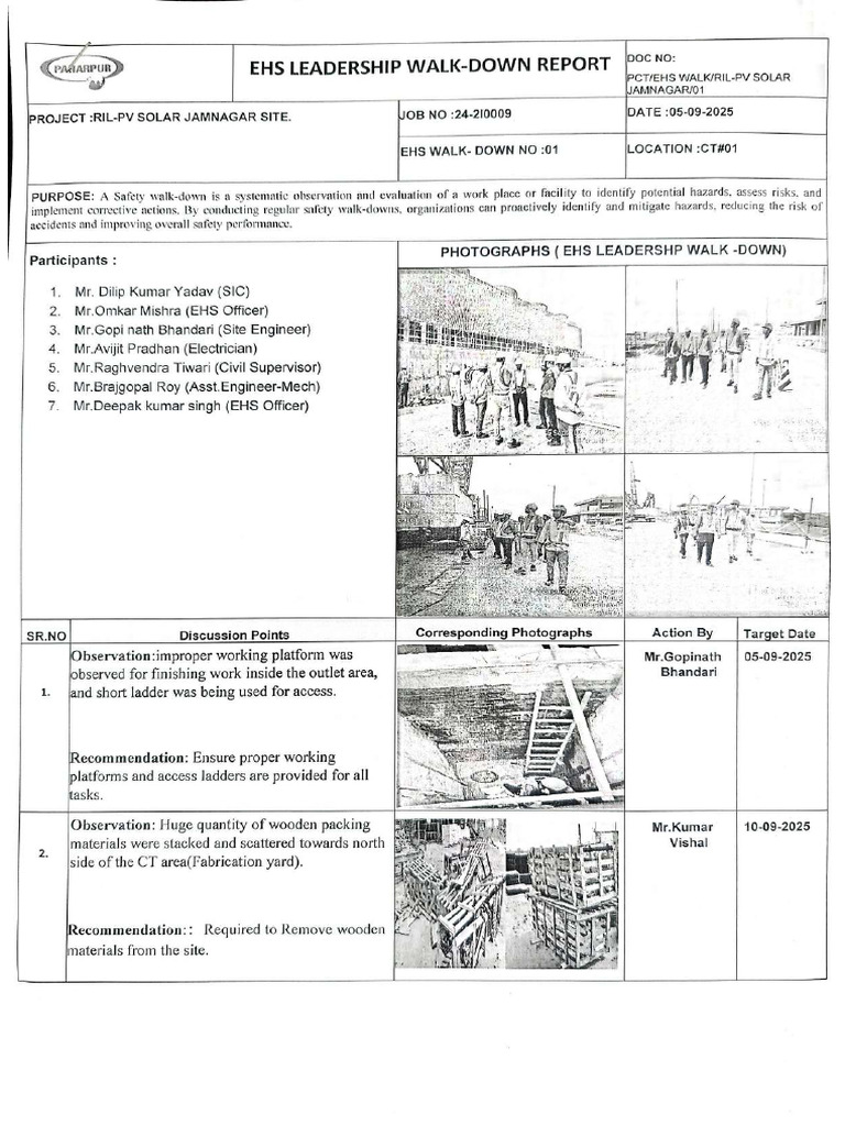 Ehs Leadership Walk Down Report (05!09!2025) . | PDF