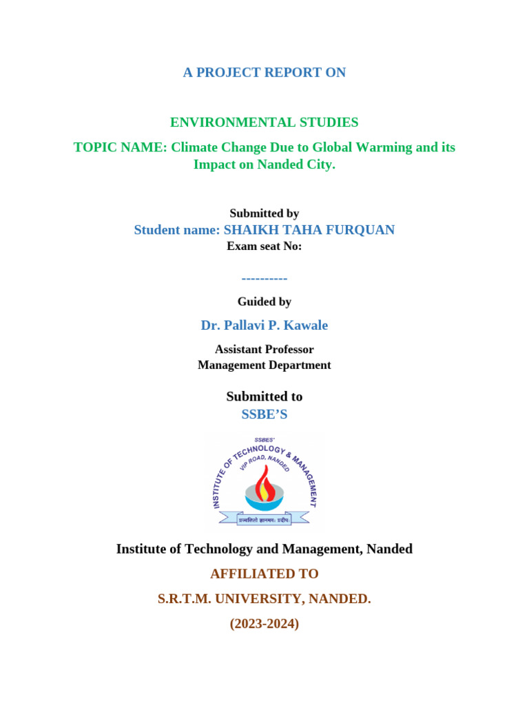 Taha Environmental Project Final-1 | PDF | Climate Change | Climate ...