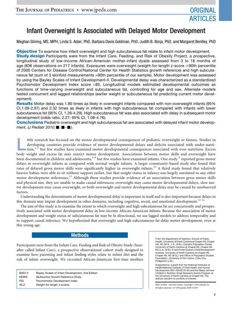 Infant Overweight Is Associated With Delayed Motor Development | PDF ...