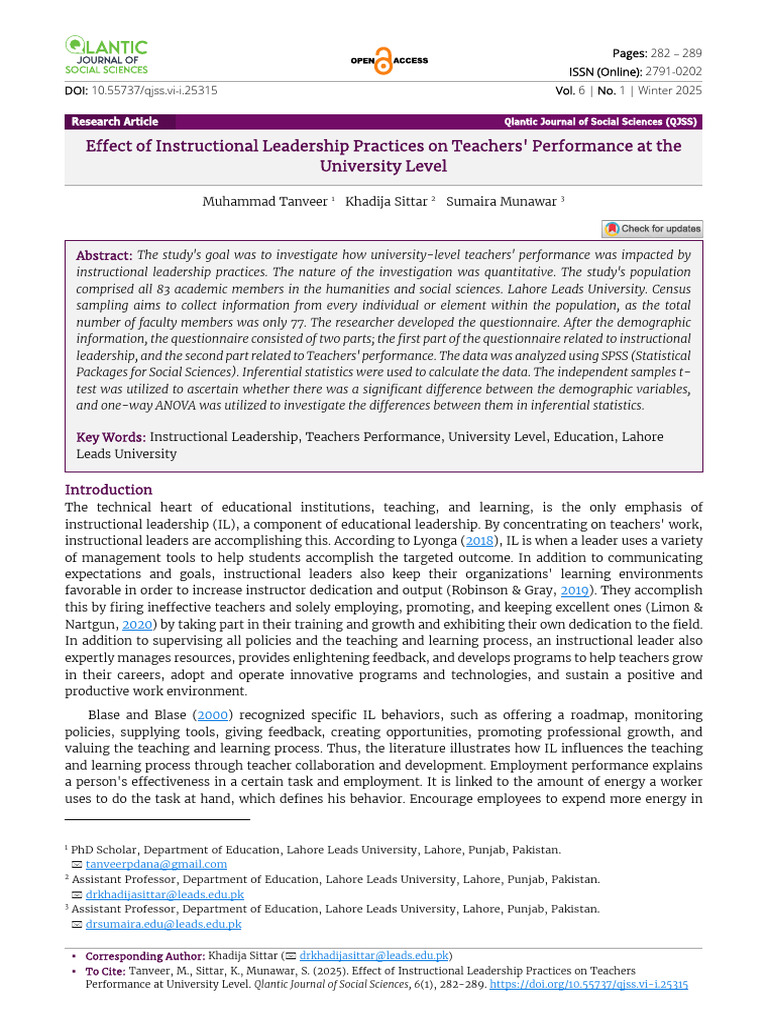 Effect of Instructional Leadership Practices On Te | PDF | Student's T ...