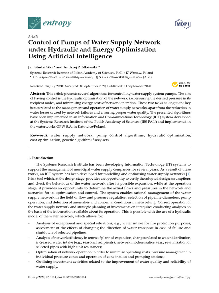 AI-Driven Pump Control for Water Networks | PDF | Fuzzy Logic ...