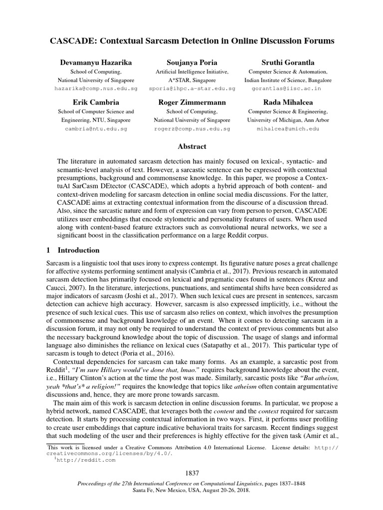 CASCADE: Hybrid Sarcasm Detection Model | PDF | Matrix (Mathematics)
