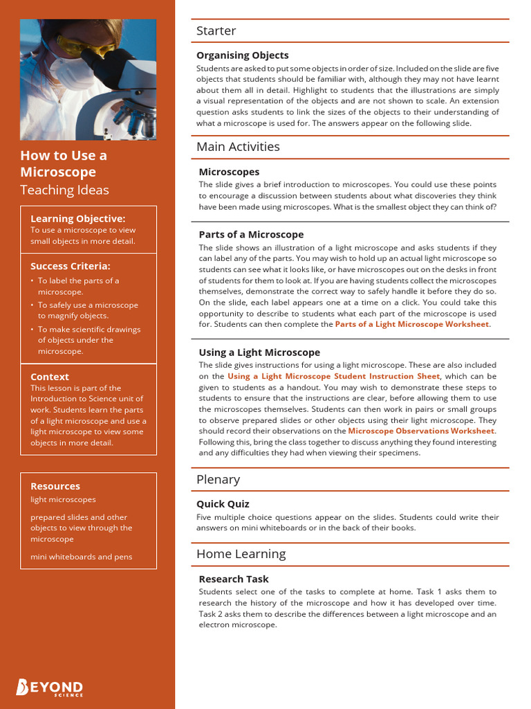 Microscope Lesson Plan for Students | PDF | Microscope | Cognitive Science