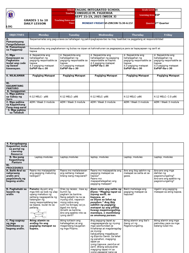 DLL - Esp 6 - Q2 - W3 | PDF