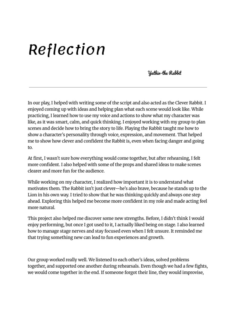 Reflection On The Clever Rabbit and The Lion Play | PDF