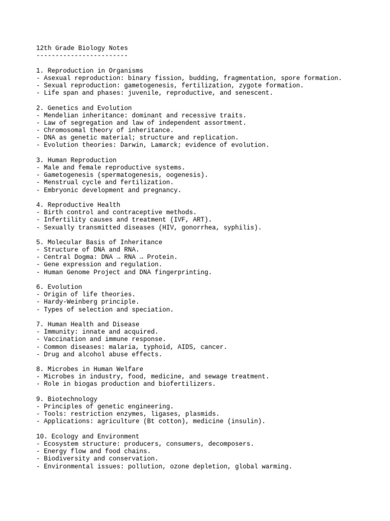 Grade 12 Biology Study Guide | PDF