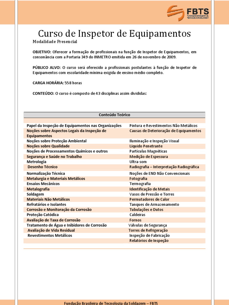 Curso de Inspetor de Equipamentos RJ | PDF