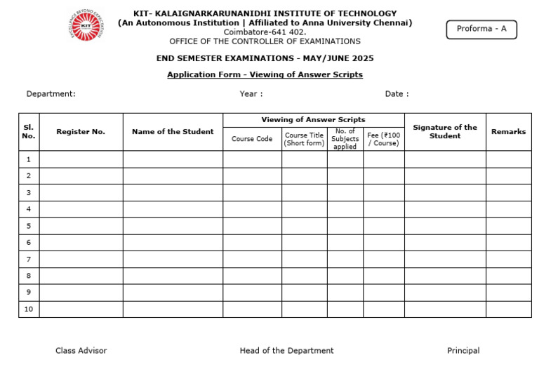 Viewing Answer Scripts Application Form | PDF