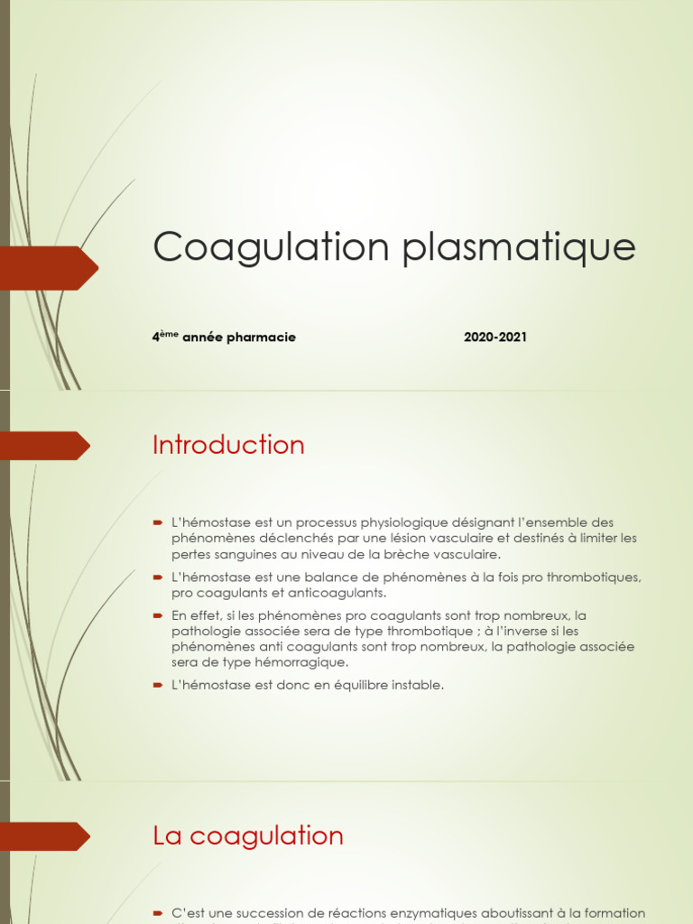 Coagulation plasmatique en pharmacie | PDF | Coagulation | Hémostasie