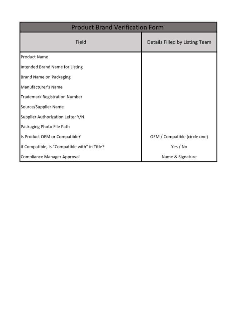 Product Brand Verification Checklist | PDF