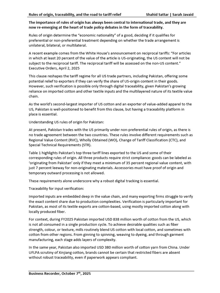 Tariff Relief Through Traceability in Trade | PDF | Cotton | Tariff