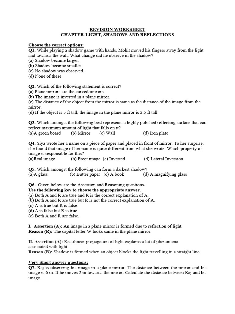 Science Light Shadow and Reflection | PDF | Mirror | Light
