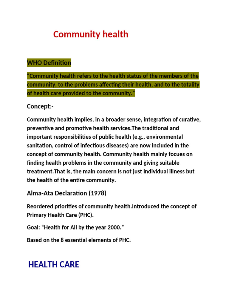Understanding Community Health Concepts | PDF | Health Care | Social ...