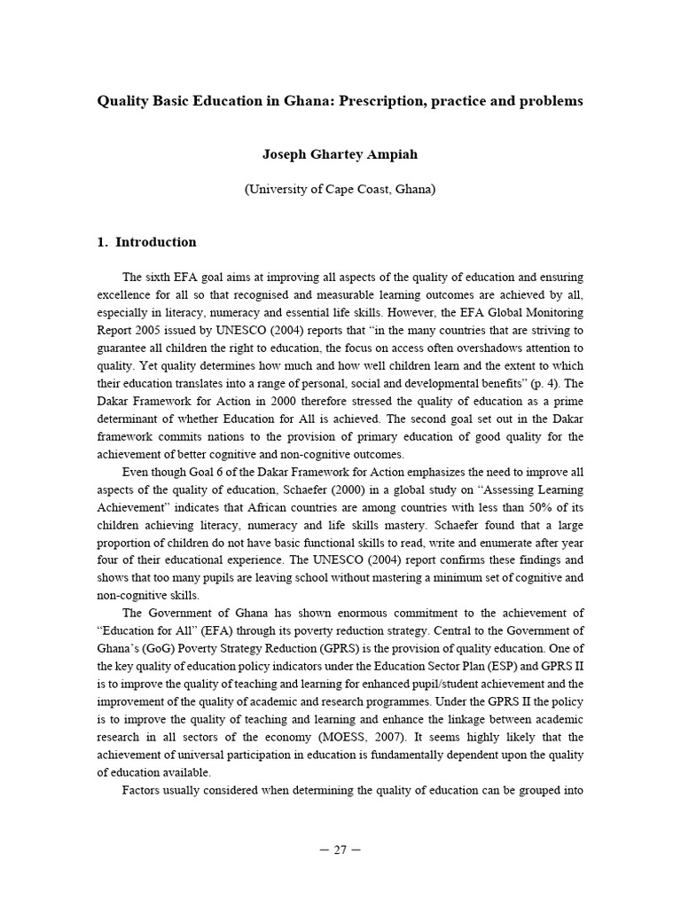 Quality Education Challenges in Ghana | PDF | Educational Assessment ...