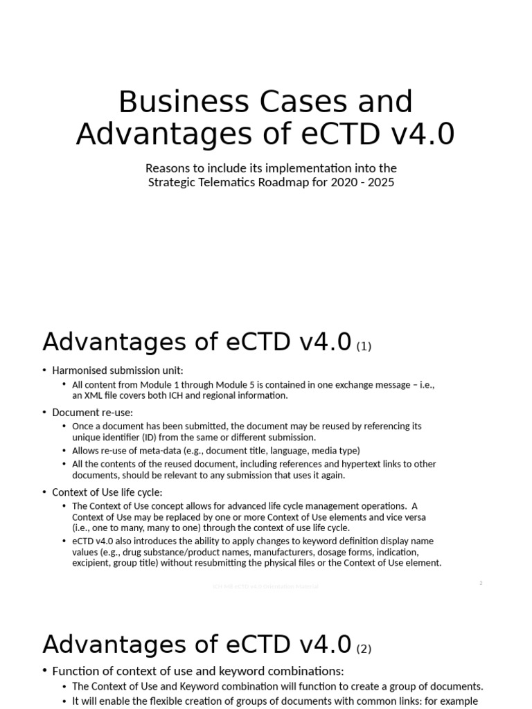 eCTD v4.0: Strategic Implementation Benefits | PDF | Metadata | Xml