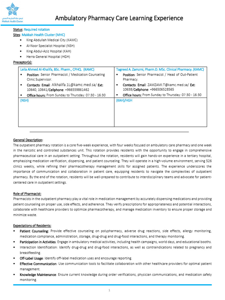Ambulatory Pharmacy Care Rotation Guide | PDF | Pharmacy | Patient